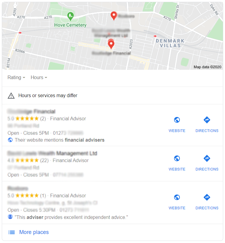 map-result Google search result for 'financial adviser' from Brighton 11/06/2020